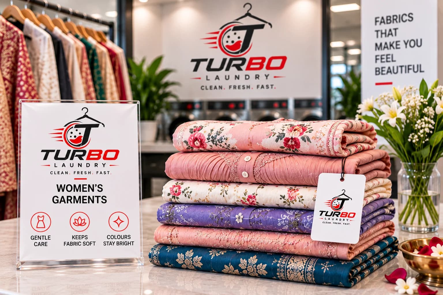 Folded women's garments in floral fabric